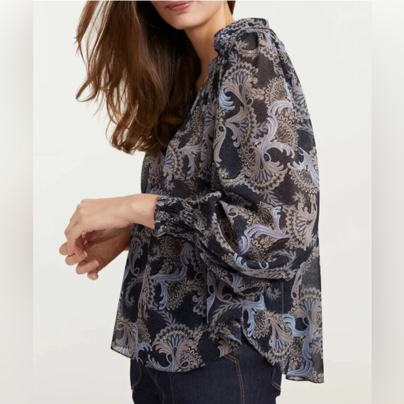 🐾Cinq à Sept Black and Blue plume print raven blue multi size S NWT - Picture 5 of 11